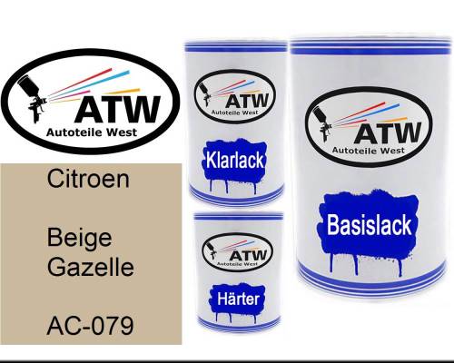 Citroen, Beige Gazelle, AC-079: 500ml Lackdose + 500ml Klarlack + 250ml Härter - Set, von ATW Autoteile West.